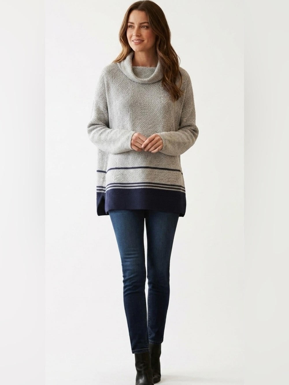 J. Jill Gray & Blue Textured Knit Oversized cowl neck Sweater - Coastal Grandma